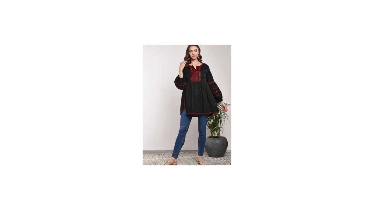 Sangria Black & Red Embroidered Tunic