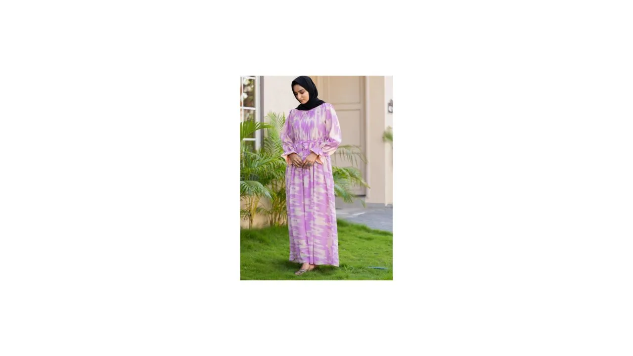 SARINKU Puff Sleeve Georgette Fit & Flare Abaya Maxi Dress