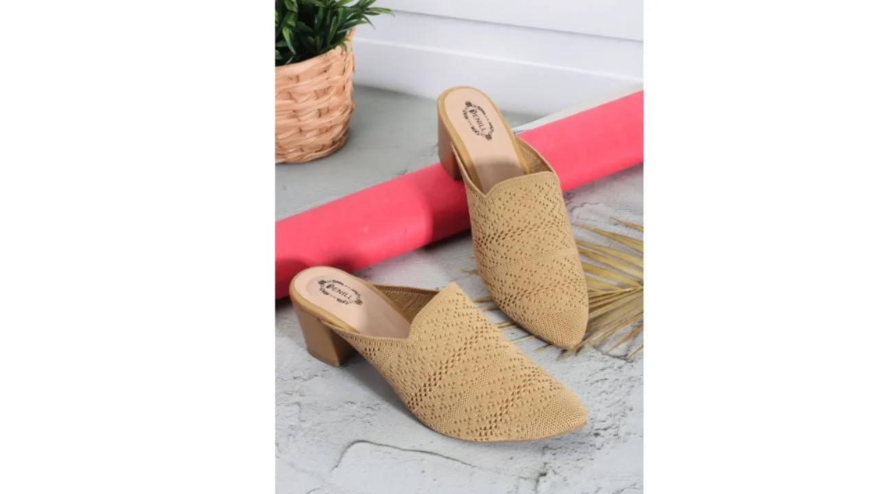 Mesh Block Heeled Mules