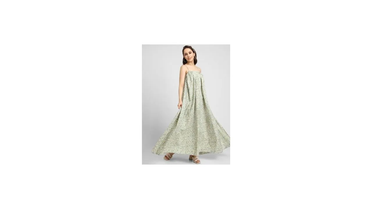 FOREVER 21 Green Floral Shoulder Straps Maxi Dress