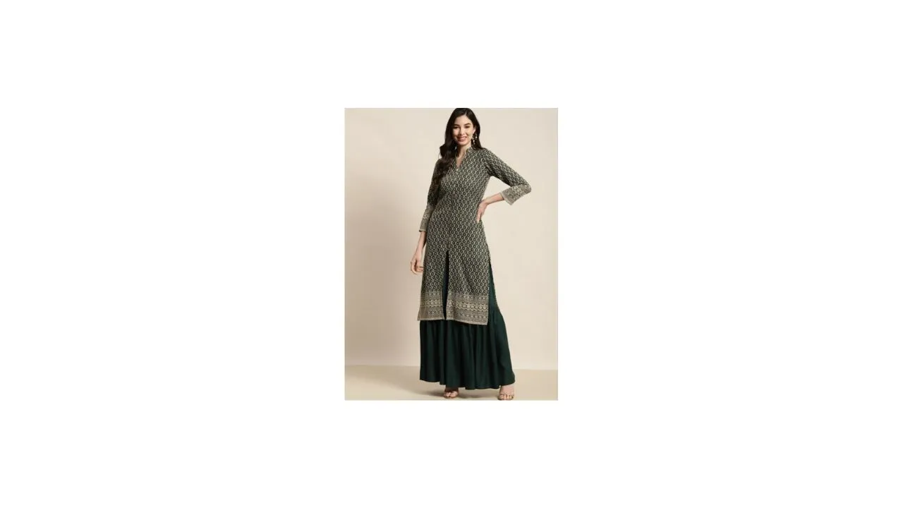 Jompers Green Embroidered Kurta with Sharara