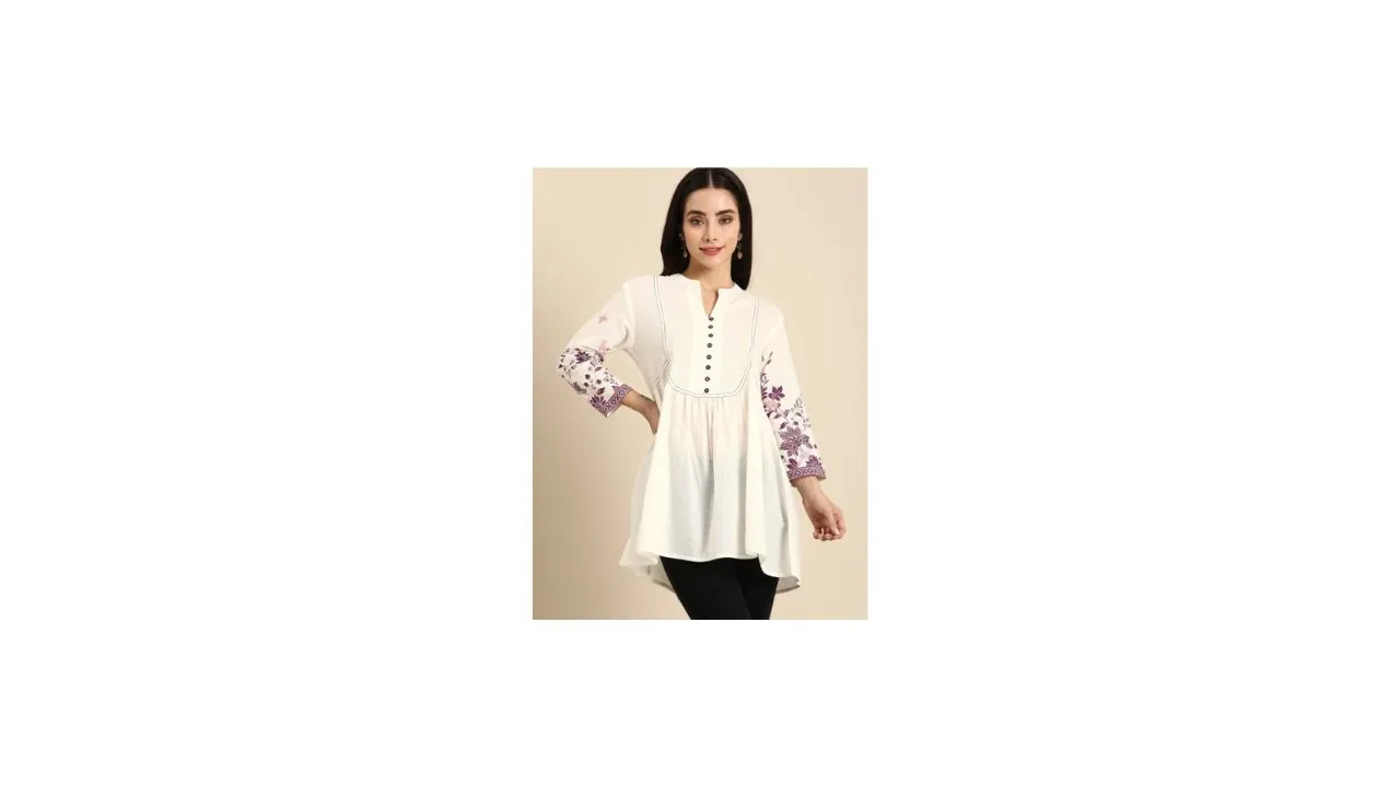 Anouk Floral Printed Pure Cotton Longline A-Line Top