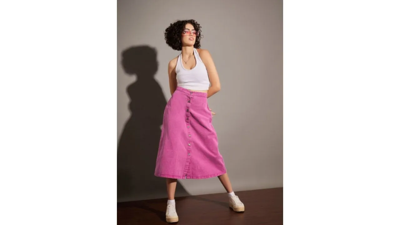Sassafras Pink Washed A-Line Midi Skirt