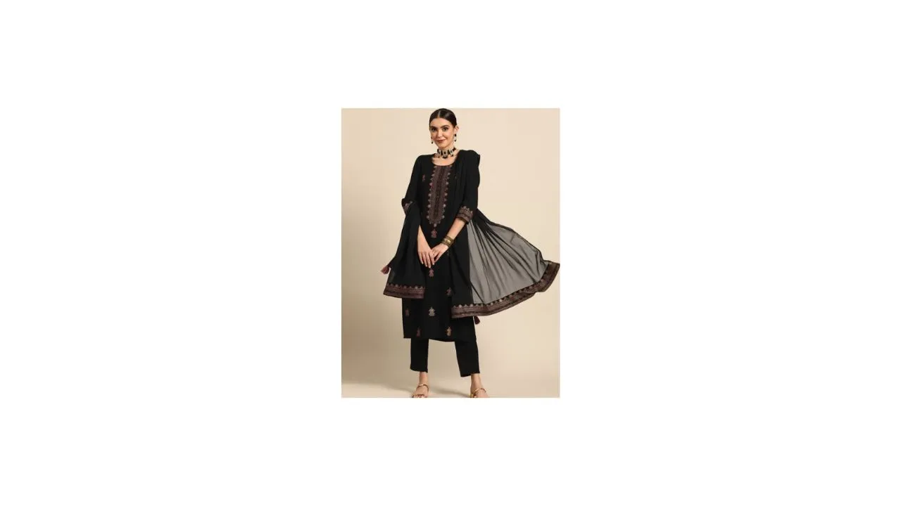 Anouk Women Black Ethnic Design Kurta Set