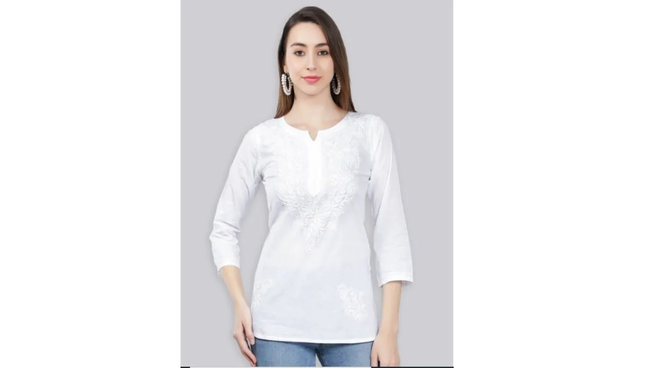 Embroidered Chikankari A Line Kurti