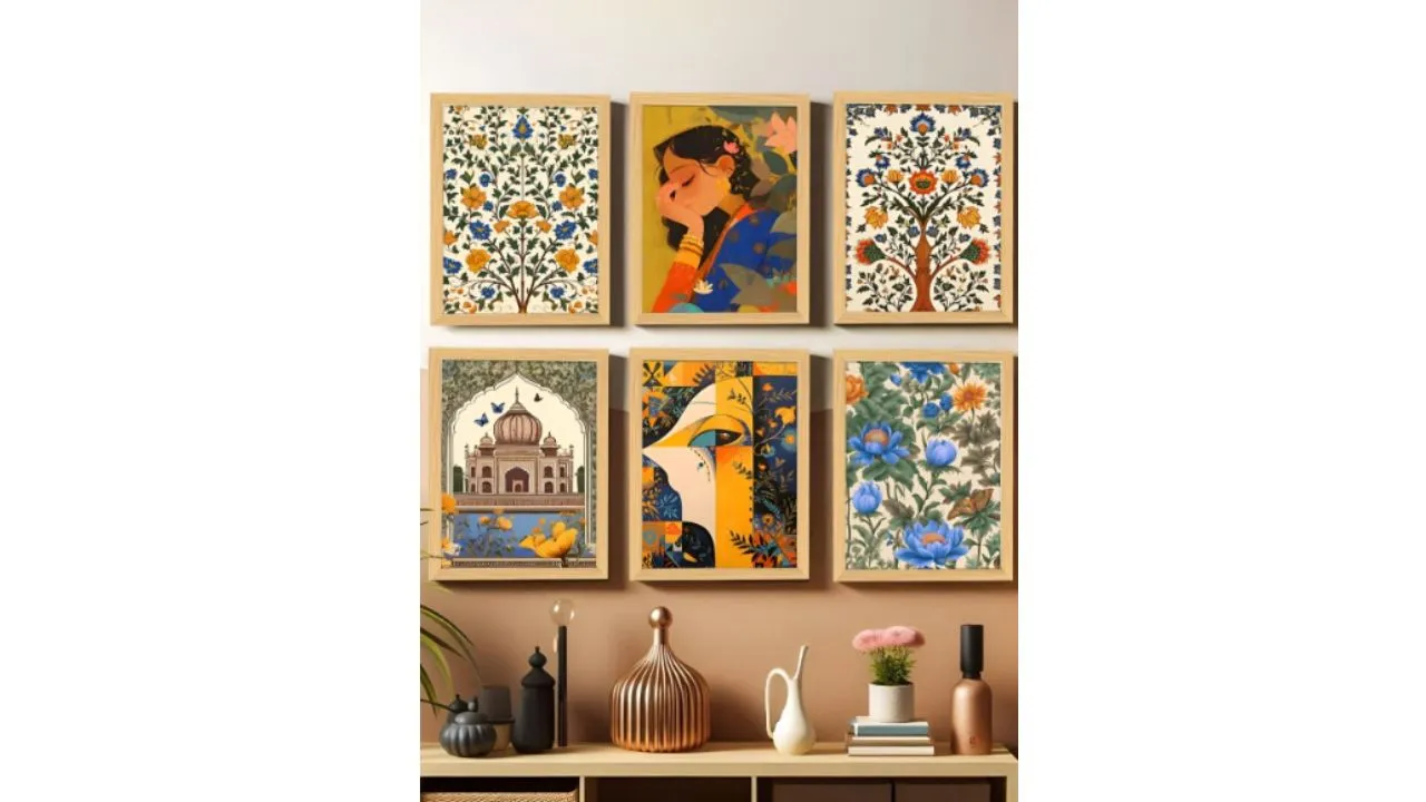 Yellow & Blue 6 Pieces Madhubani