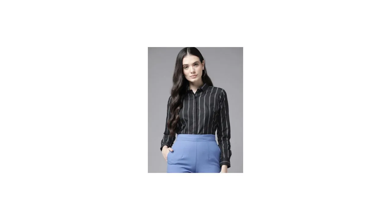 English Navy Standard Striped Wrinkle Free Formal Shirt
