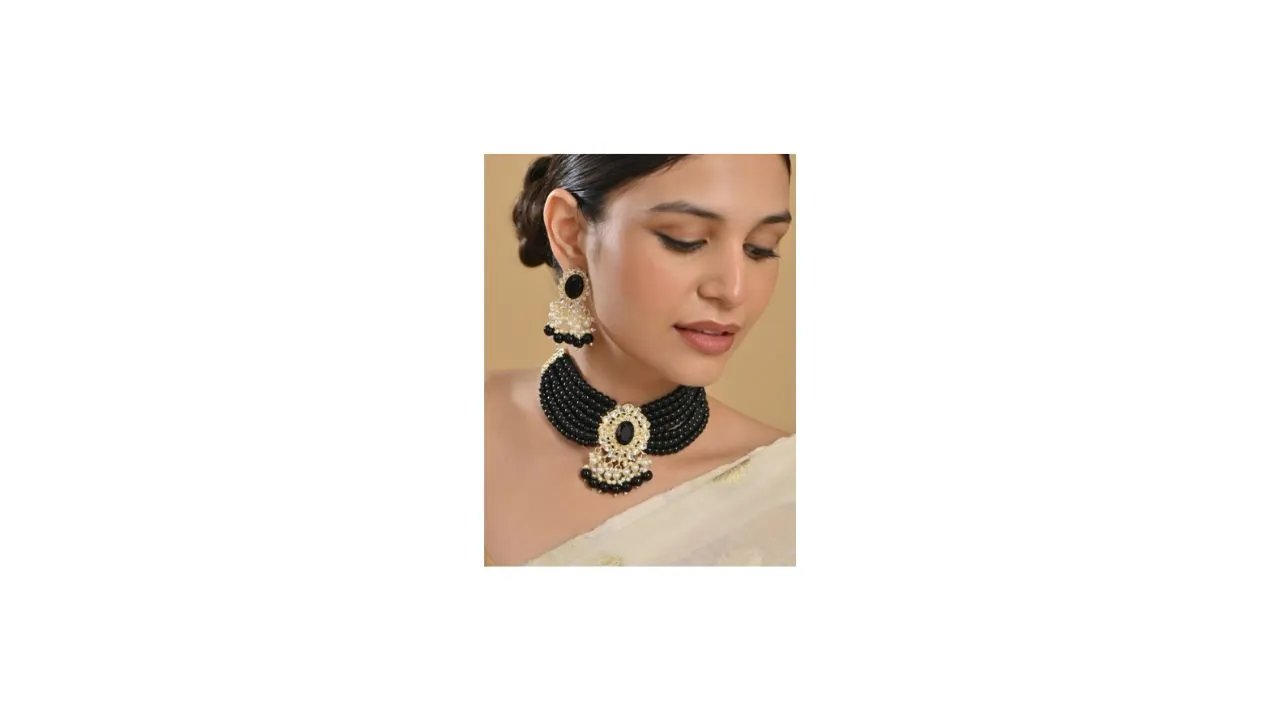 Fida Black Beaded Layered Choker Jewellery Set