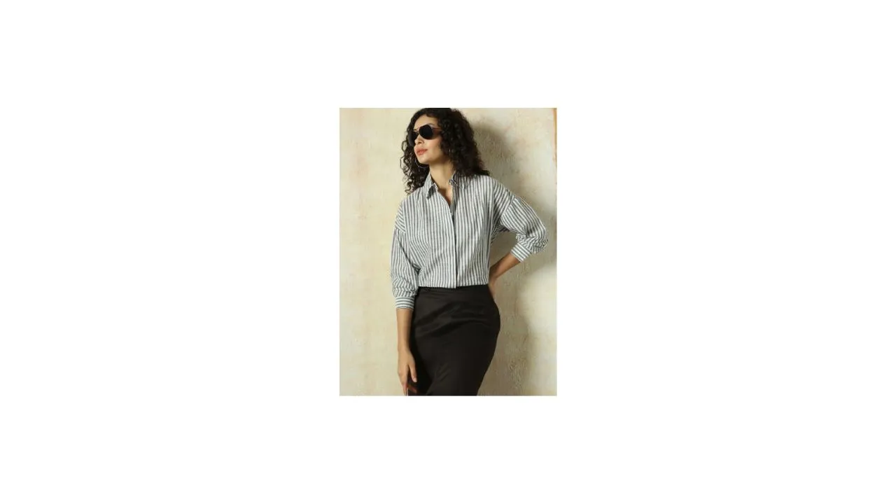 High Star Women Classic Semi Sheer Striped Casual Shirt