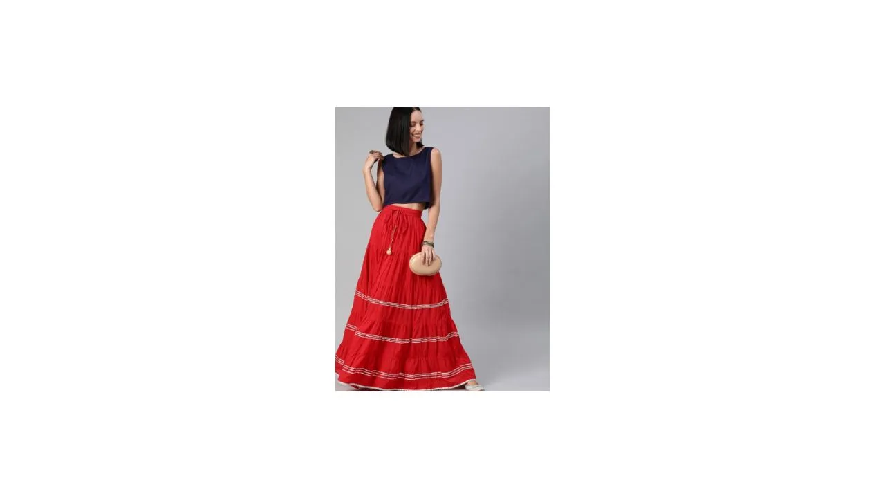 Geroo Jaipur Hand Crafted Skirt with Crop Top