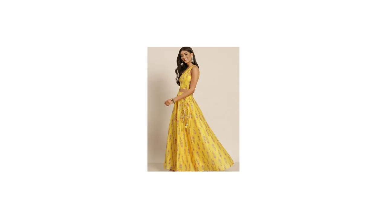 Shae by SASSAFRAS Chanderi Printed Lehenga & Crop Top