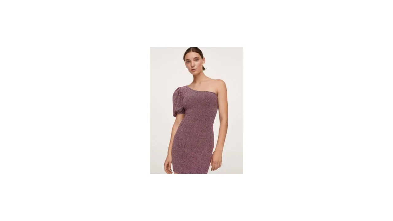 MANGO One Shoulder Shiny Textured Bodycon Mini Dress