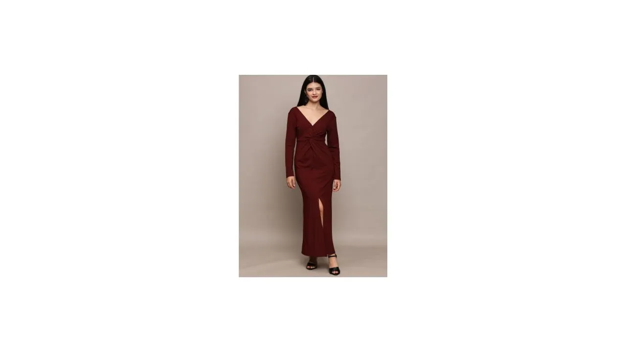 French Connection Women Front Knot V-Neck Maxi Dress