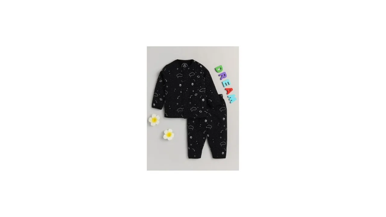 Clt.s Kids Black & White Printed Pure Cotton Night suit