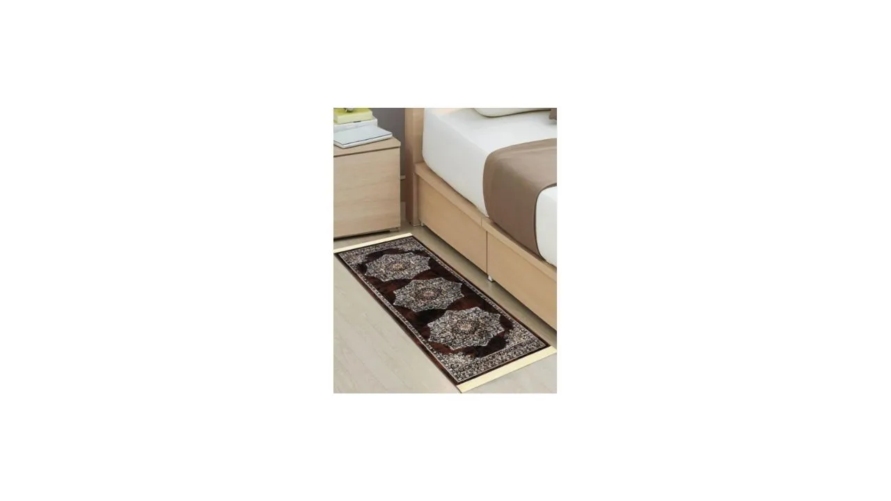 MODEFE Brown Ethnic Motifs Anti-Skid Nylon Bedside Runner