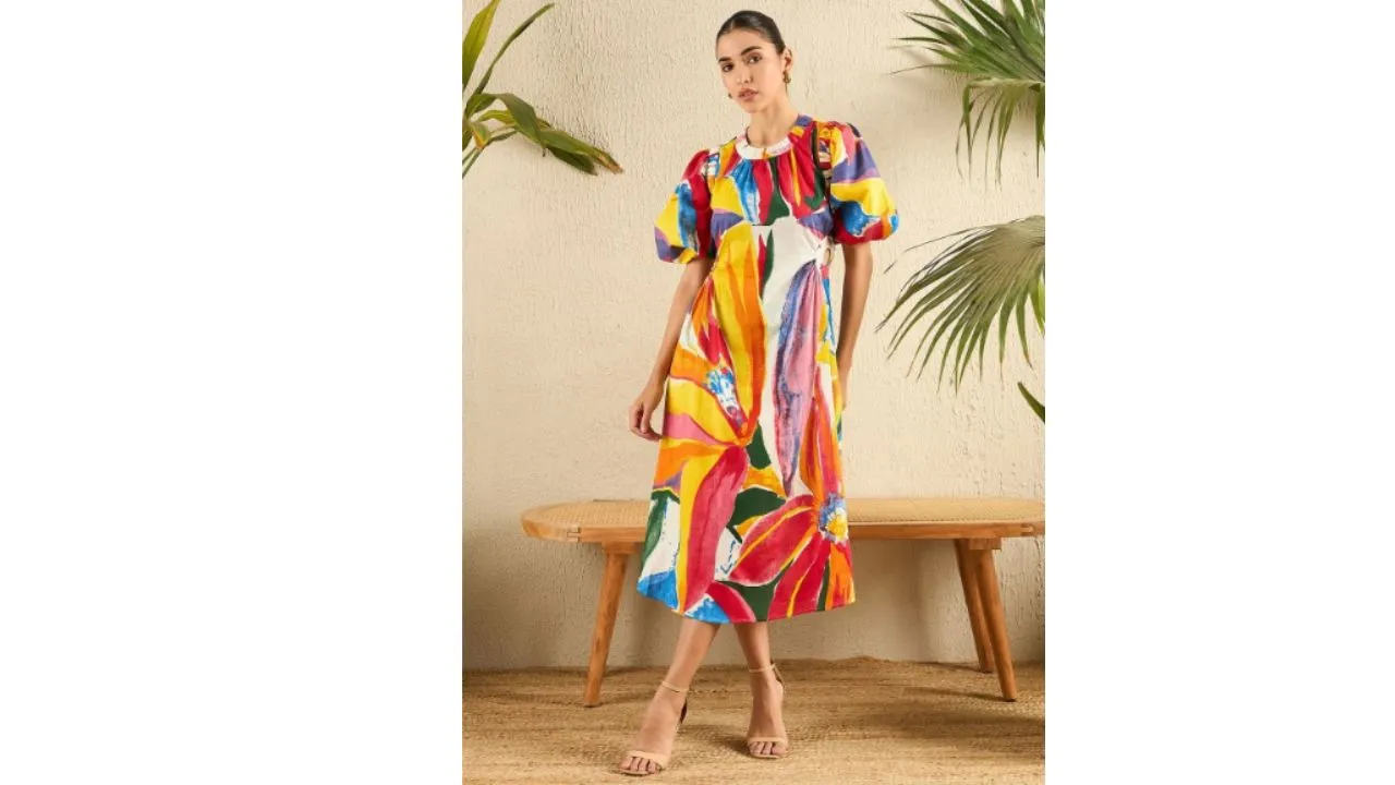 Puff Sleeve Cotton Midi Dress