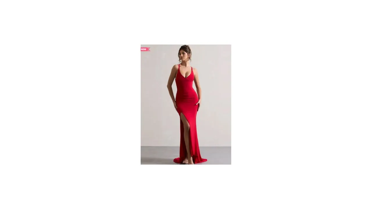TRAQUILA Women Cherry Red Bodycon Maxi Dress