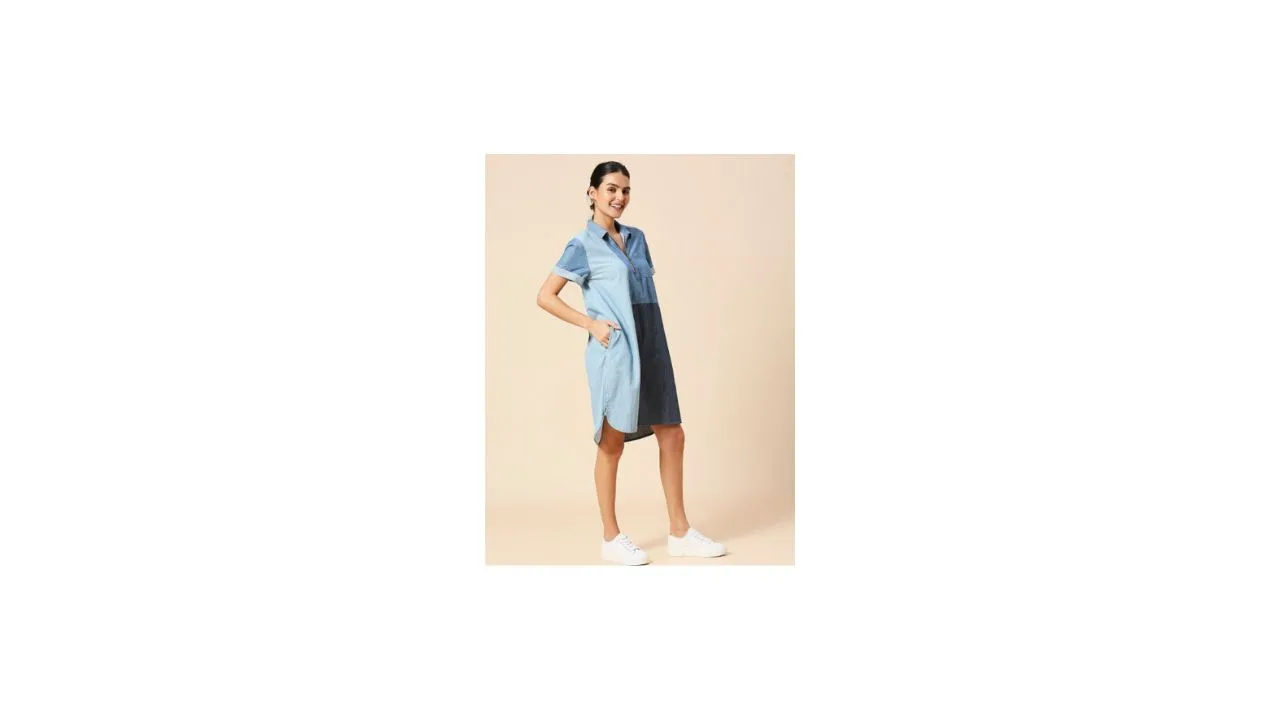 Chemistry Denim Colourblocked Shirt Dress