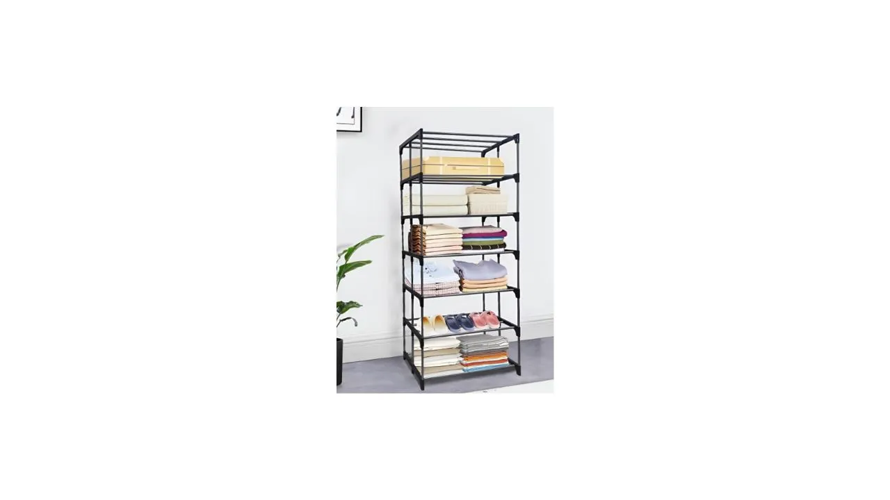 Rmerchants Black 7-Layer Metal Collapsible Wardrobe Rack