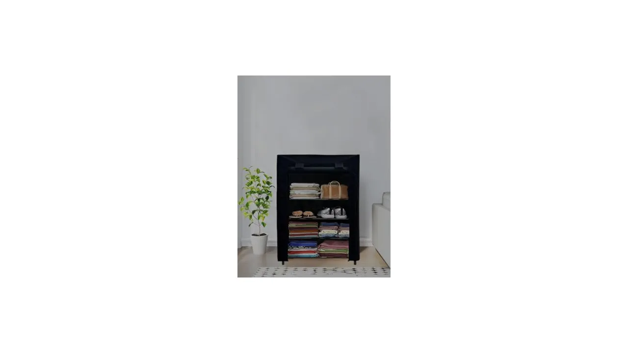 Urban Choice Black Metal 4-Layer Collapsible Wardrobe
