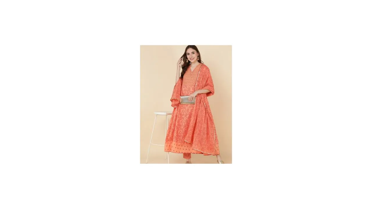 HERE&NOW Embroidered Pure Cotton Kurta with Trousers & With Dupatta