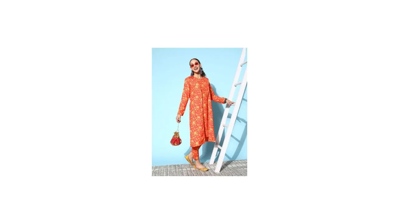 Sangria Floral Printed Kurta with Trousers & Jacket