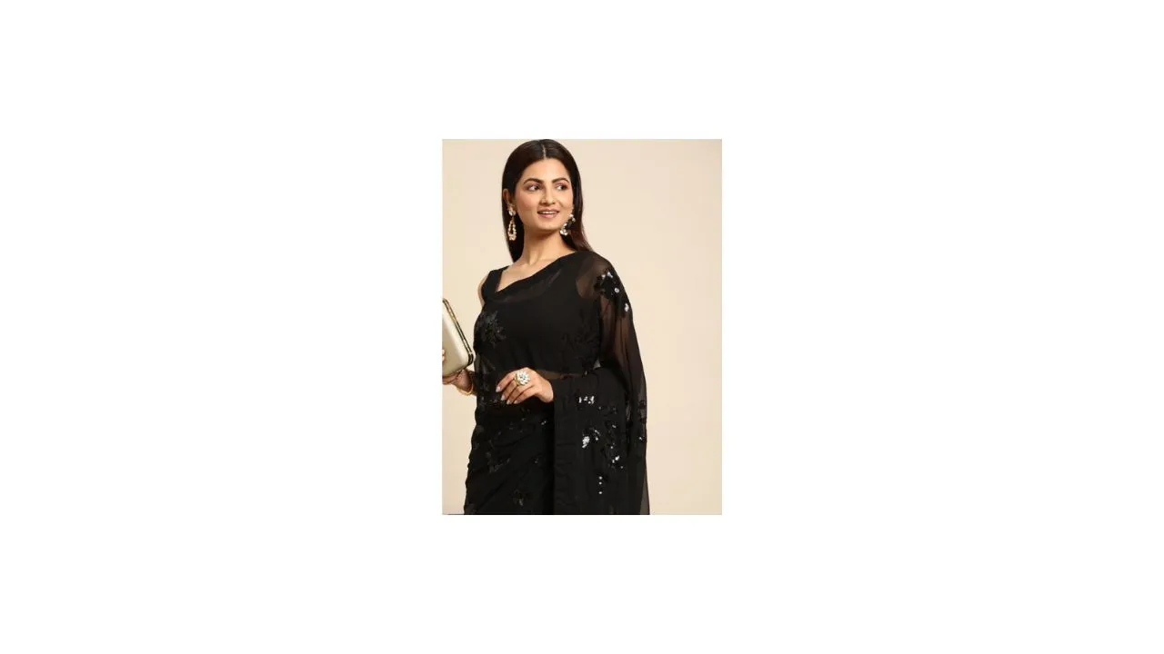 HERE&NOW Floral Sequinned Poly Georgette Saree