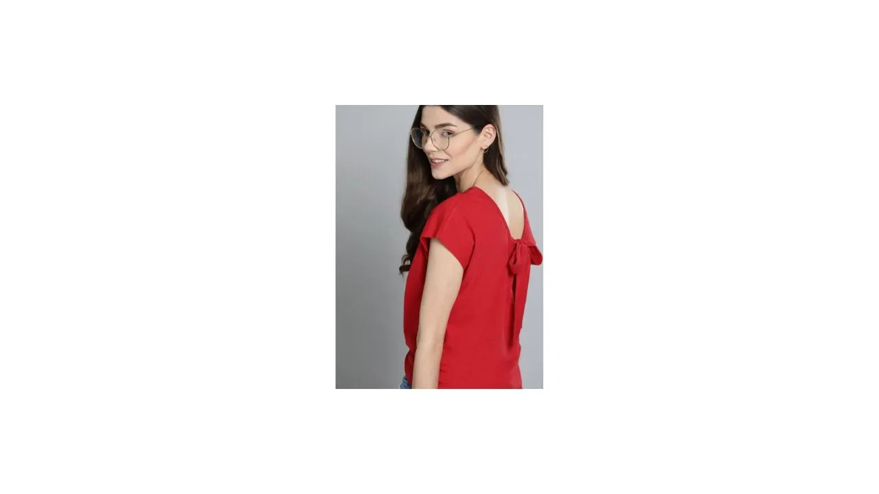 Mast & Harbour Red Pure Cotton Solid Styled Back Top