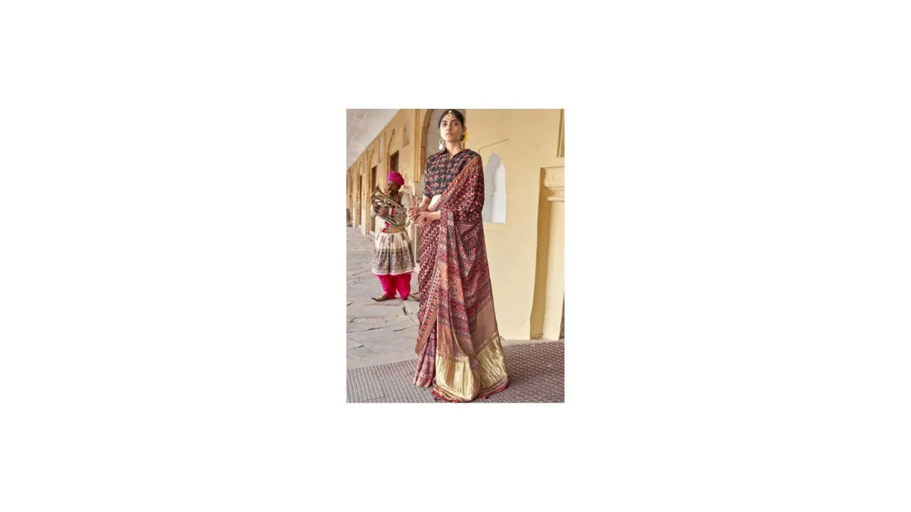 Anouk Ajrak Printed Block Dabu Saree
