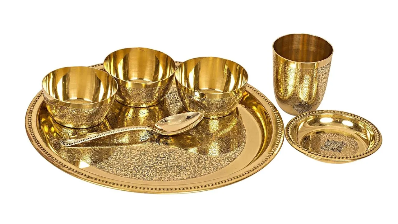 Indian Art Villa Pure Brass Dinner Set