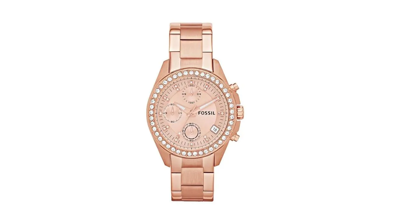 Fossil Chronograph Rose Gold Dial Women Watch