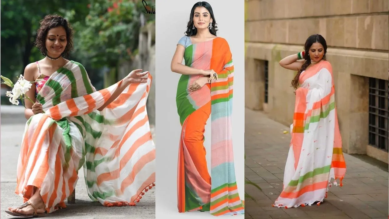 multi colour  saree for independence day