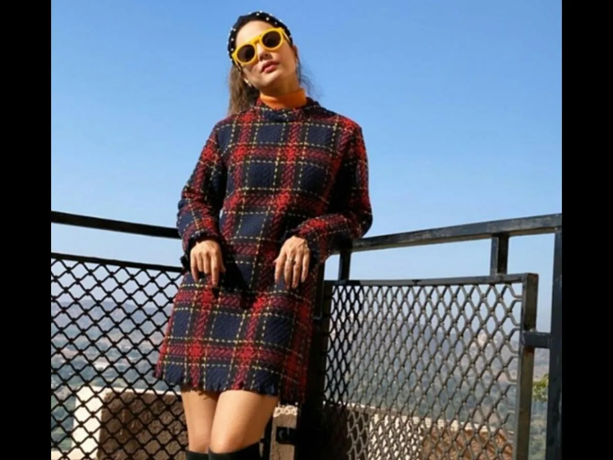 photos hina khan ups the style quotient as she teams up a winter dress with high boots makes fans go