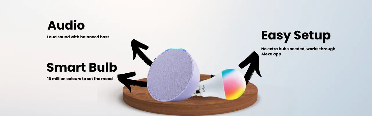 Amazon Echo Pop (Purple) Combo with Wipro 9W LED Smart Bulb - Rs. 3249