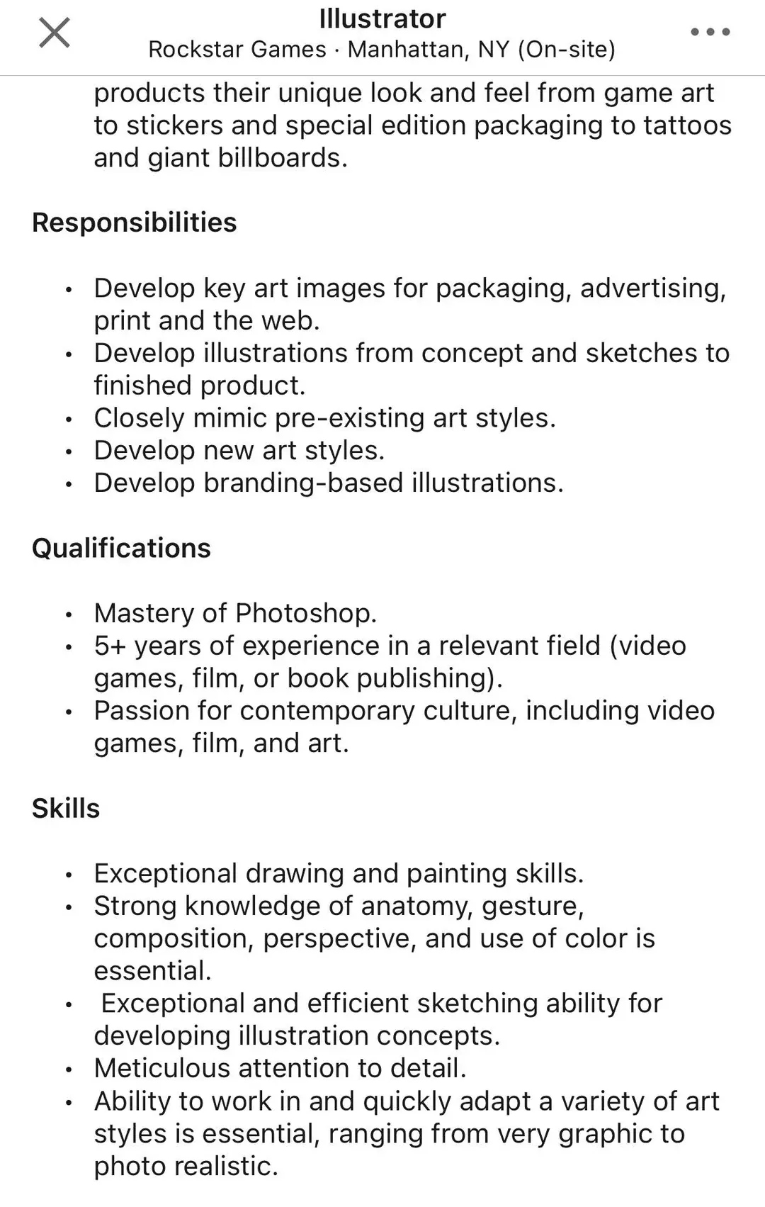 Rockstar job posting