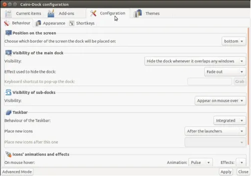 Mac OS X-Style  cariop Dock on Ubuntu