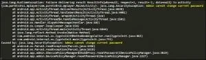 Figure 2. A runtime error message when “resetPassword()” is invoked in a device running Android Nougat