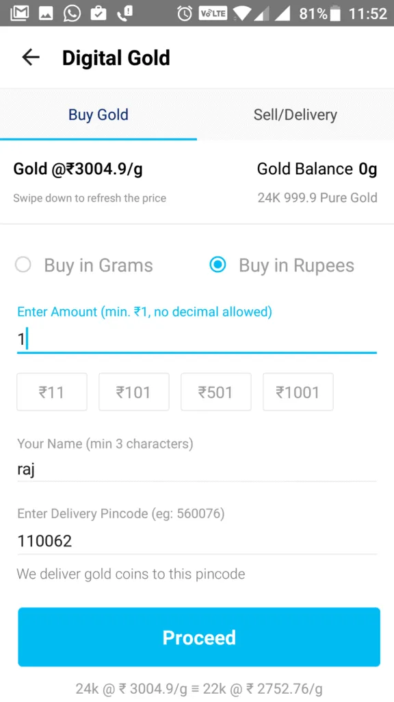 PayTm Starts Selling Gold at as Low  