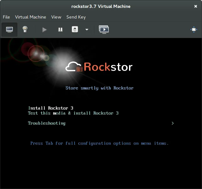 Rockstor On Debian in Virtual Machine vmm iso boot