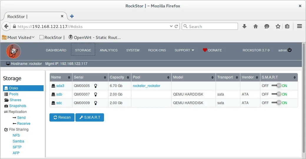 rockstor storage data drives