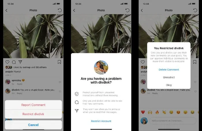 Instagram screenshot to shadowban an account