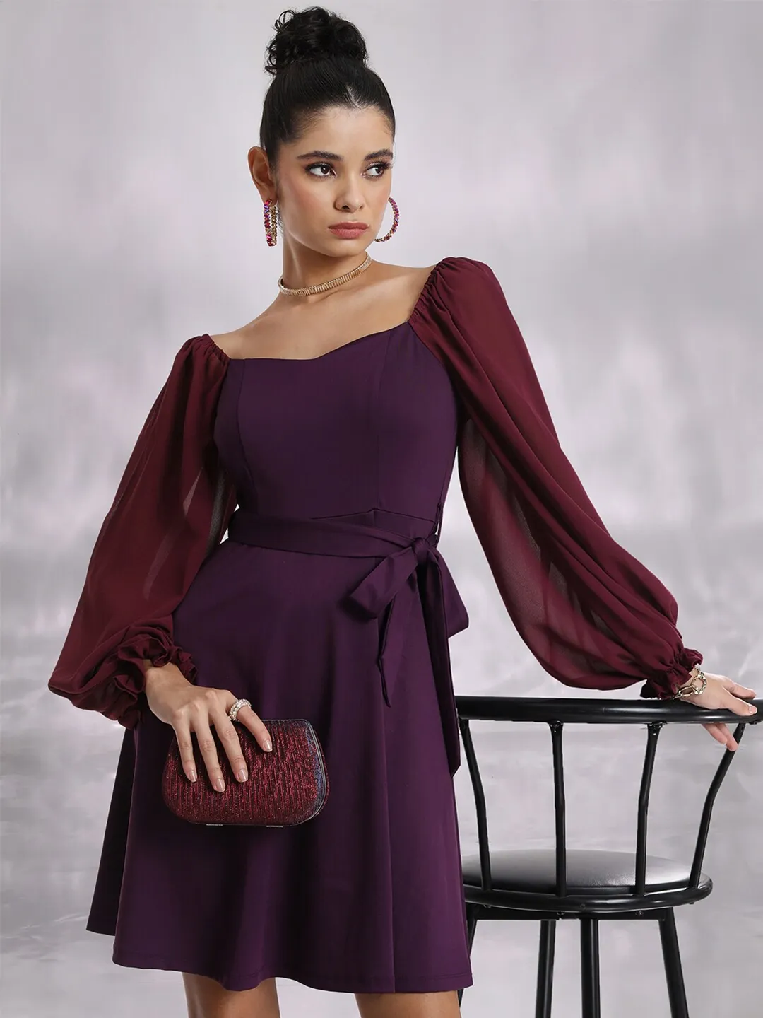 546eec2b-7341-4514-af9f-3bdca4fb2a271693665249969KETCHPurplePuffSleeveFitFlareDress1