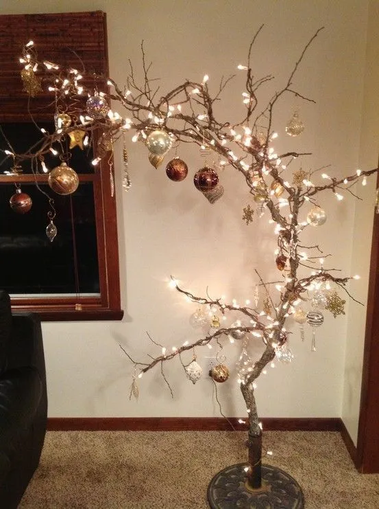 Rustic Holiday Decor: A Festive Twist with a Branch Tree"