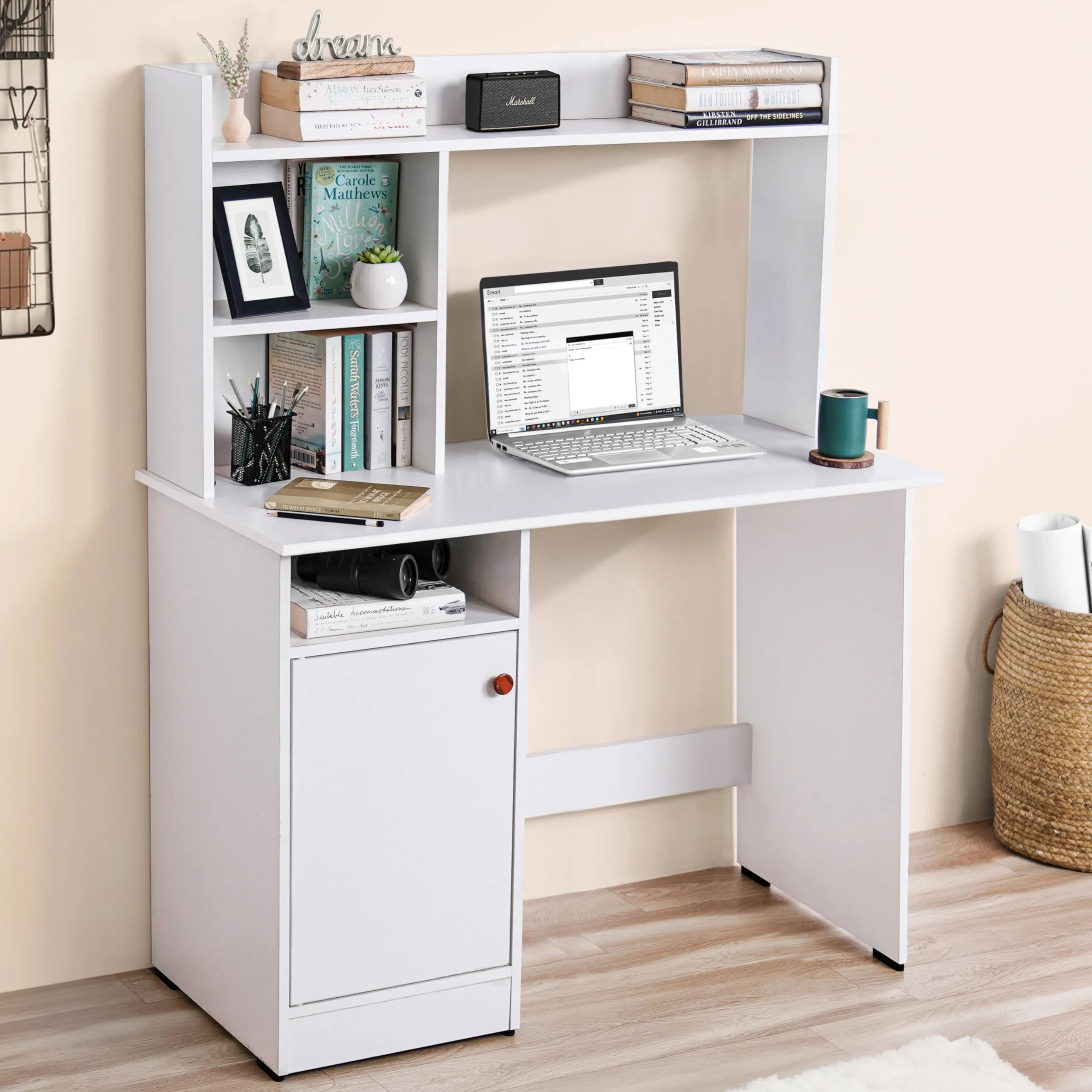 ABOUT SPACE Wooden Study Table with Hutch & Bottom Storage - Office Desk - Office  Table for Laptop,