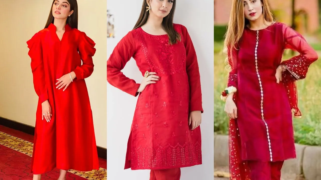 Latest Red Dresses Design || Red Kurti Designs || Red Suit/Red Frock Designs  For Valentine's Day - YouTube