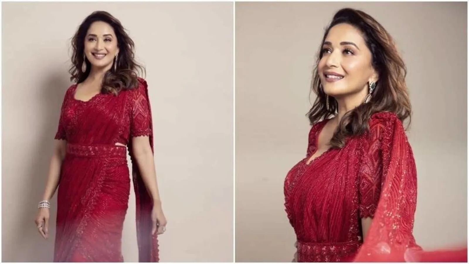 Madhuri Dixit in red pre-stitched sequin saree is the epitome of elegance,  pics | Fashion Trends - Hindustan Times