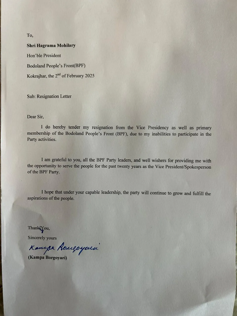 Resignation letter
