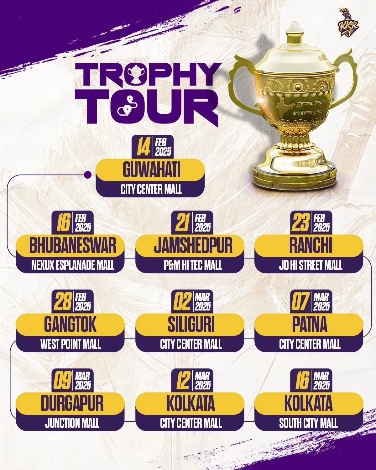 KKR Trophy Tour  Schedule
