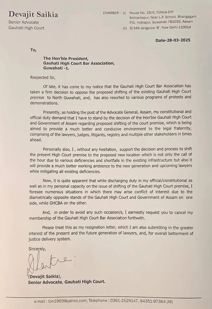 Advocate General Devajit Saikia Resigns from Bar Association